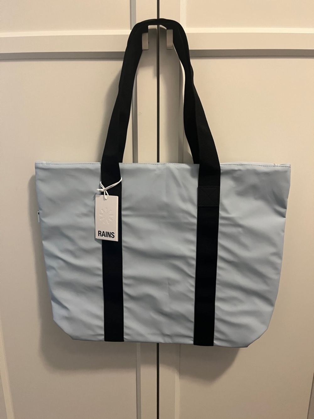 Rains Powder Blue Tote with Black Straps